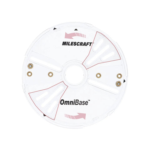 Universal 7 Inch Router Base Plate With Adjustable Swivel Wings And Clear Top For Sharp Vision, featuring clear acrylic and alignment pins.