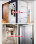 Double Track Barn Door Hardware Kit For Living Room Sliding Doors, Top Mount Rail Frame, installed in room with single and double doors