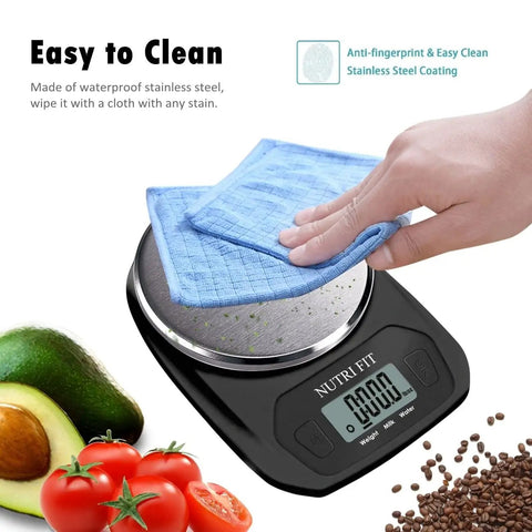 Hand wiping Awesome Compact Digital Food Scale For Cooking And Baking Small Kitchen Scale In Grams And Ounces Stainless Steel Tare Function Backlit LCD Display Space Saving Black