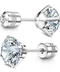 Fresh Hypoallergenic Titanium Stud Earrings With Secure Screwback Cap For Sensitive Ears Silver Tone Cubic Zirconia Stone accessory from different angles.