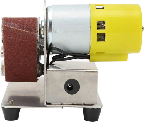 Pro 200W Mini Belt Sander Electric Polishing Grinder With Aluminum Alloy Frame, side view of motor and sanding belt.