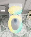 Elongated Toilet Seat Quiet Close Bathroom with colorful design displayed on a toilet, ideal for modern bathroom decor.