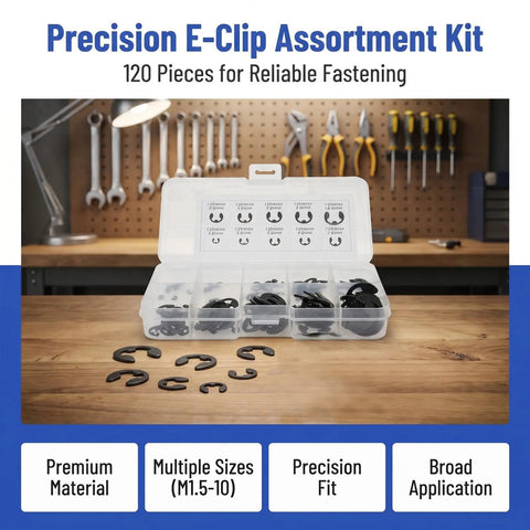 120 Piece E Clips Set With 10 Sizes External Retaining Rings Snap Rings For Auto Repair And Industrial Hardware M1.5 To M10 Range