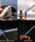 Trigger Start Gas Welding Torch Head For Propane And MAP PRO Fuel being used for various tasks: lighting charcoal, removing rust, brazing copper pipes, searing meat.