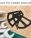 Flip Frame Cabinet Hinges Black Iron Shoe Rack Parts on wood surface near wrenches and cutting mat