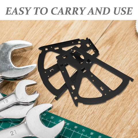 Flip Frame Cabinet Hinges Black Iron Shoe Rack Parts on wood surface near wrenches and cutting mat