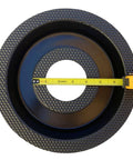 Top view of Donut Sprinkler Head Mold For Concrete And Garden Decor Reusable Plastic Form with measuring tape across 8 inch hole.