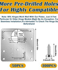 Diagram of a stainless steel plate with dimensions and a screw from 50 Piece Cabinet Hinge Repair Plate Kit With Stainless Steel Mounting Plates And 300 Screws For Kitchen Cabinets Cupboard Doors And Furniture Easy Install Durable Fixes