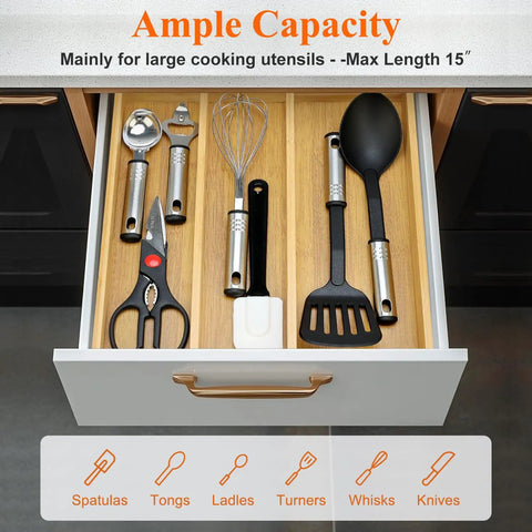 Expandable Bamboo Silverware Drawer Organizer Tray For Kitchen Utensils And Cutlery Wooden Flatware Holder in drawer