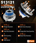 2-Pack Front Wheel Hub Bearing Assembly 513121 specifications, including dimensions and ABS sensor details.