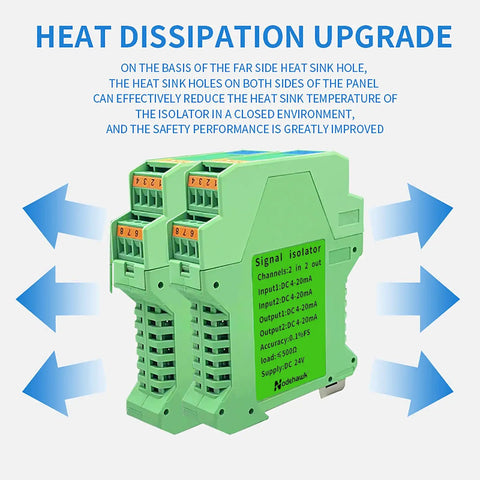 2 Channel Signal Isolator For 24V DC PLC Systems With 4 To 20mA Analog Output Dual Input Dual Output Signal Conditioner, heat dissipation