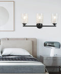 Go To Modern Matte Black Vanity Light Fixtures 24 Inch Three Light Hammered Glass Industrial Sconces above bed