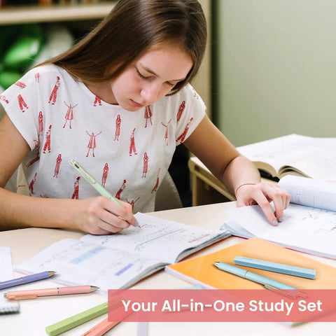 Student using Bible Study Highlighter And Pen Set 12 Pack No Bleed Pastel Highlighters And Black Ink Pens for notes
