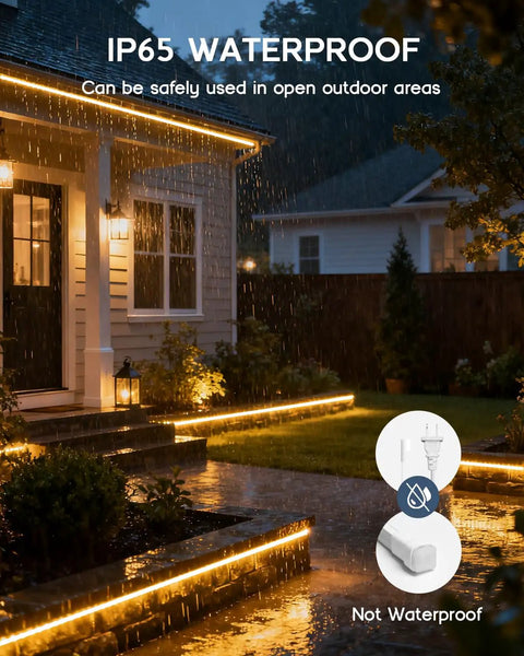 32.8Ft LED Strip Lights 110 To 120V dope dimmable silicone neon rope lights flexible outdoor waterproof IP65 installed in yard