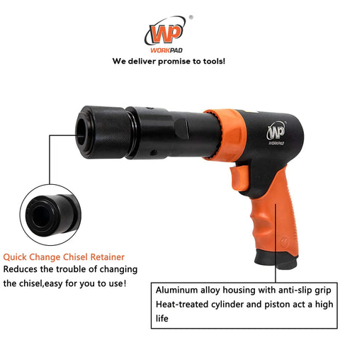 Long Barrel Air Hammer With Quick Change Chisel Retainer And 4 Piece Chisel Set, 3500 BPM Pneumatic Tool close-up
