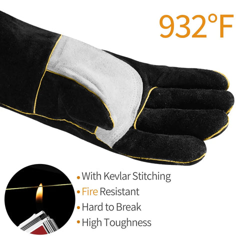 Heavy Duty Welding Gloves For MIG And Forge Work, Thick Cowhide Leather With Reinforced Palm And Kevlar Stitching, 932°F resistant