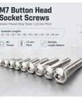 Top Shelf ZENFORX M7x1.0 Button Head Socket Bolts With Nickel Plating. Heavy Duty 12.9 Grade Steel in multiple lengths displayed.