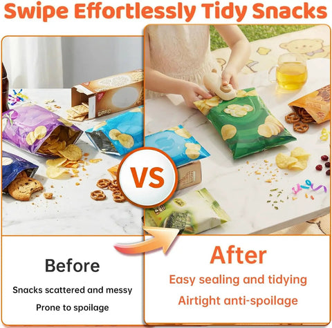 Before and after using Two In One Mini Rechargeable Bag Sealer With Magnet Compact Heat Sealer For Chips And Snacks Portable Kitchen Sealing Machine For Home And On The Go
