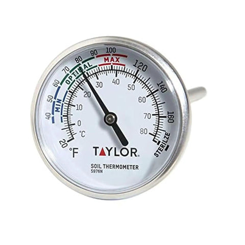 Front view of Soil Temperature Thermometer With 4 Inch Stem For Plant Care And Lawn Garden Monitoring Measures 2 Inches Deep 20 To 180 Degrees Fahrenheit