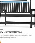 Tough As Nails Two Seater Outdoor Bench With Cup Holder Crafted From Premium Fade Resistant Hdpe For Patios Yards And Decks Handles Up To 660 Pounds Easy Clean All Weather Hangout Spot In Black showing heavy duty steel brace for back support.
