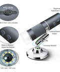 4K Wireless Microscope With 50X To 1000X Zoom For iPhone Android PC USB Digital Endoscope Camera Dope Wireless HD Microscope Plug And Play Compatible With All Cellphones Tablets Windows Mac Chrome Linux, USB-C port and LED lens