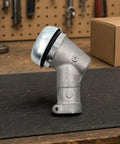 Beefy Gearbox Drive Head Assembly for Grass Trimmer with aluminum and steel construction, Husqvarna style, on workbench.