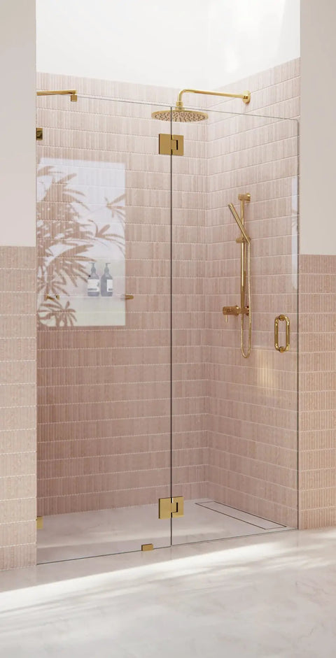 Frameless Shower Door Hinge With Enduroshield Glass Coating, Polished Brass Finish, 78 Inch By 49.25 Inch Glass Enclosure Hardware For Modern Bathrooms That Makes DIY Install A Breeze And Holds Up Daily Use on glass shower door