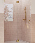 Frameless Shower Door Hinge With Enduroshield Glass Coating For 78 Inch By 46 And A Half Inch Doors In Polished Brass Finish Beefy Heavy Duty Bathroom Hardware For Modern Enclosures Easy Install And Long Lasting Water Repellent Protection on glass shower enclosure