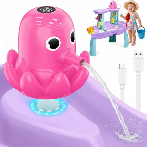 Rechargeable Cordless Octopus Water Table Pump Battery Powered Continuous Flow for Kid Friendly Water Tables Pink, USB included