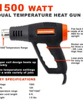 Beast Mode Heavy Duty Dual Temperature Heat Gun For Screen Printing Vinyl Shrink Wrap And Epoxy Resin Drying With Straight Blast Airflow For Quick Home Crafts And Pro Projects close-up showing controls and temperature options.