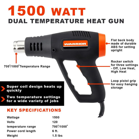 Beast Mode Heavy Duty Dual Temperature Heat Gun For Screen Printing Vinyl Shrink Wrap And Epoxy Resin Drying With Straight Blast Airflow For Quick Home Crafts And Pro Projects close-up showing controls and temperature options.