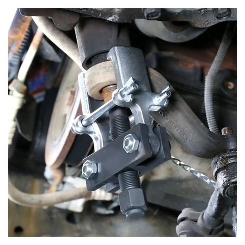 Heavy Duty Pitman Arm Puller Tool for Cars and Light Trucks with Adjustable Jaws and Ball Head Pressure Screw in use