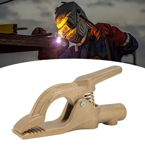 Heavy Duty Brass Shaped Welding Ground Clamp 300 Amp For Shipyard Auto Jobs With Super Grip Earth Cable Clip that shows the clamp design