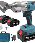 Sumumtor Brushless Cordless Metal Shears With Two 4.0Ah Batteries, 14Ga Steel Cutter, 360 Degree Rotating Head, High Torque Power Tool For Stainless Steel Iron Leather And Carpet Cutting At Home, featuring shears, batteries, and case.