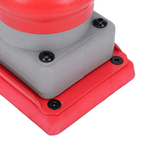 Close-up of Heavy Duty Pneumatic Random Orbital Sander Paired With A Slick Air Powered Palm Polisher with red and grey details.
