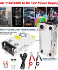 110V AC To 12V DC Power Converter 600W 50A SMPS Transformer Universal For RV Pump LED Strip CCTV Car Stereo kit