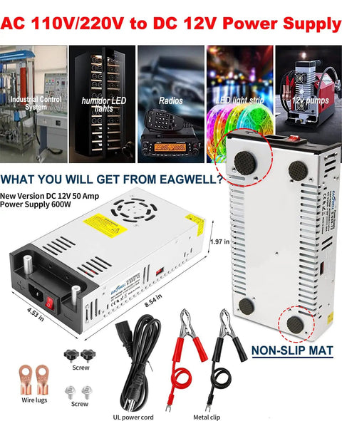 110V AC To 12V DC Power Converter 600W 50A SMPS Transformer Universal For RV Pump LED Strip CCTV Car Stereo kit