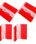 Crystal Clear Acrylic Hinges 4 Pack 1.37 x 1.77 Inch shown open and closed with red panels