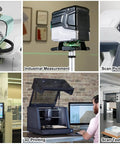 Collage of industrial applications including 3D printing, scanning, and measurement showcasing diverse technology use cases.