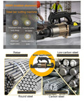 USZWBY Portable Hydraulic Rebar Cutter 900W Handheld Steel Bar Cutting Machine cutting rebar and steel rods on job site.