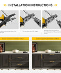 Installation instructions for 10 Pack Brushed Nickel Cabinet Knobs And Drawer Pulls Set In Solid Zinc Alloy showing tools and drawer placement.
