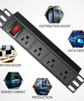Plug And Play 10 Inch Rack PDU With Four AC Outlets Sits Perfectly Inside Mini Server Racks And Dishes Out 15 Amp 125V Power From A Gnarly Steel Casing For Serious Network Ops That Never Miss A Beat, featuring four NEMA outlets and a reset button.