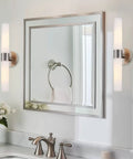 Duo 21 Inch Modern Wall Sconce With Frosted Glass Cylinder Shades Linear Two Light Silver Wall Light In Brushed Nickel Finish