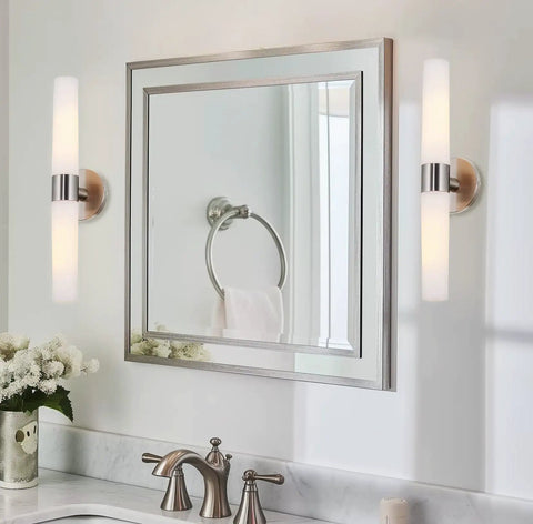 Duo 21 Inch Modern Wall Sconce With Frosted Glass Cylinder Shades Linear Two Light Silver Wall Light In Brushed Nickel Finish