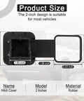 Diagram showing dimensions of 2 Inch Rubber Trailer Hitch Cover With American Flag Design Universal Black Hitch Receiver Plug Cap.