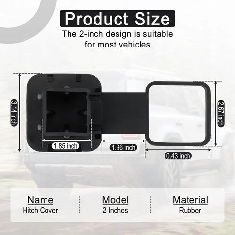 Diagram showing dimensions of 2 Inch Rubber Trailer Hitch Cover With American Flag Design Universal Black Hitch Receiver Plug Cap.