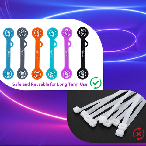 Six Pack Magnetic Cable Organizers With Silicone Twist Ties And Clips Colorful Headphone Cord Keeper and white cable ties