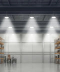 Interior of warehouse illuminated by Workhorse Bright 150W LED High Bay Lights UFO Design 21000LM 5000K waterproof fixtures
