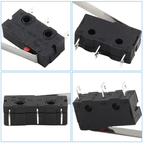 12 Piece Micro Limit Switch Kit With Long Straight Hinge Lever Arm 5A 125V 250V AC SPDT 1NO 1NC Snap Action Momentary 3 Pin