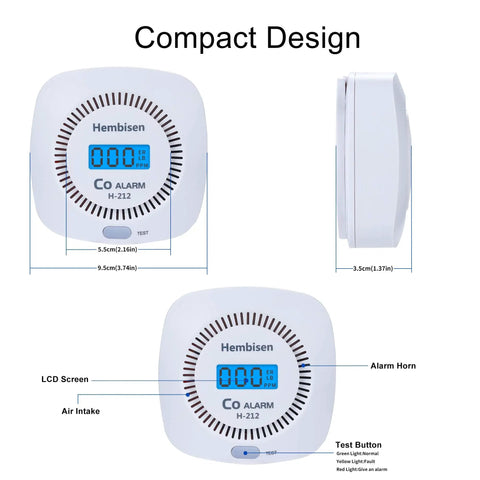 Carbon Monoxide Detector With Digital Display Battery Powered CO Alarm For Home Kitchen Office Hotel And Restaurant Electrochemical Sensor With Smart Microprocessor Identification To Minimize False Alarms